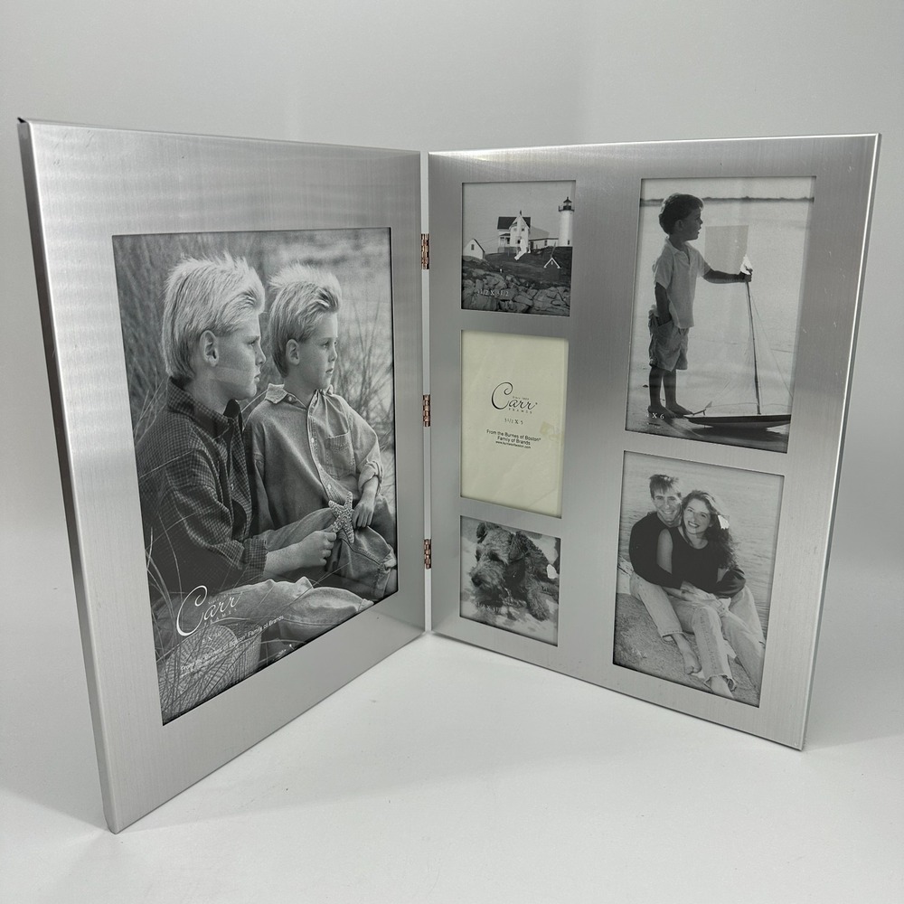 Carr Frames Brushed Silver Metal Bifold Hinged Collage Picture Frame 8x10 Multi